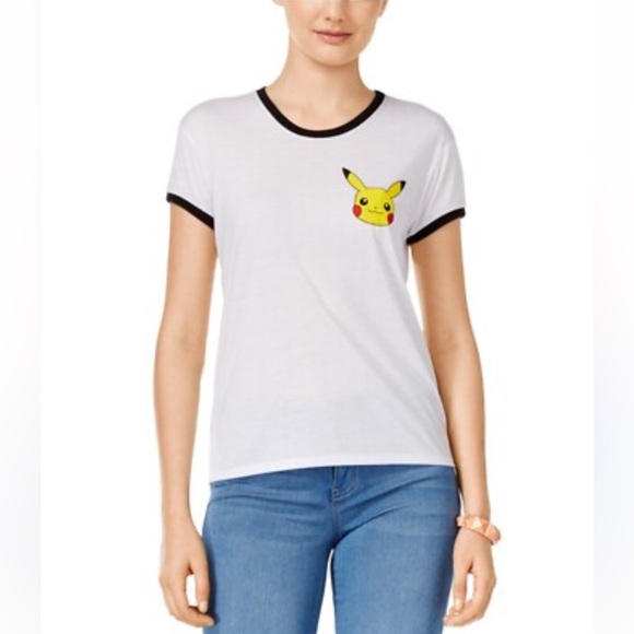 Mighty Fine Tops - Mighty Fine Juniors Pokemon Pikachu Face White Shirt Large